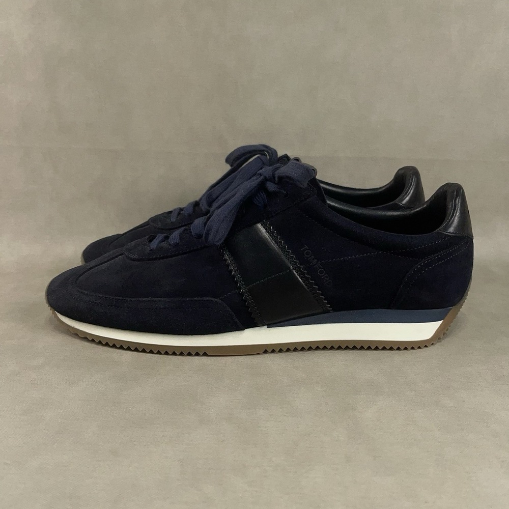 Tom Ford Navy Blue Nylon Suede Low Top Runners Sneakers Italy Men's Size 8.5